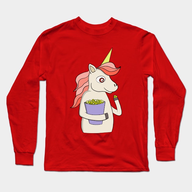 Unicorn eating popcorn Long Sleeve T-Shirt by DiegoCarvalho